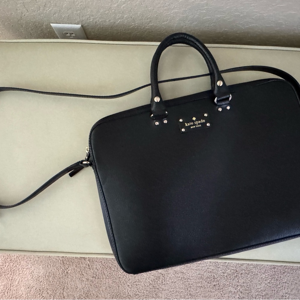 kate spade Black Leather Laptop Briefcase with Shoulder Strap